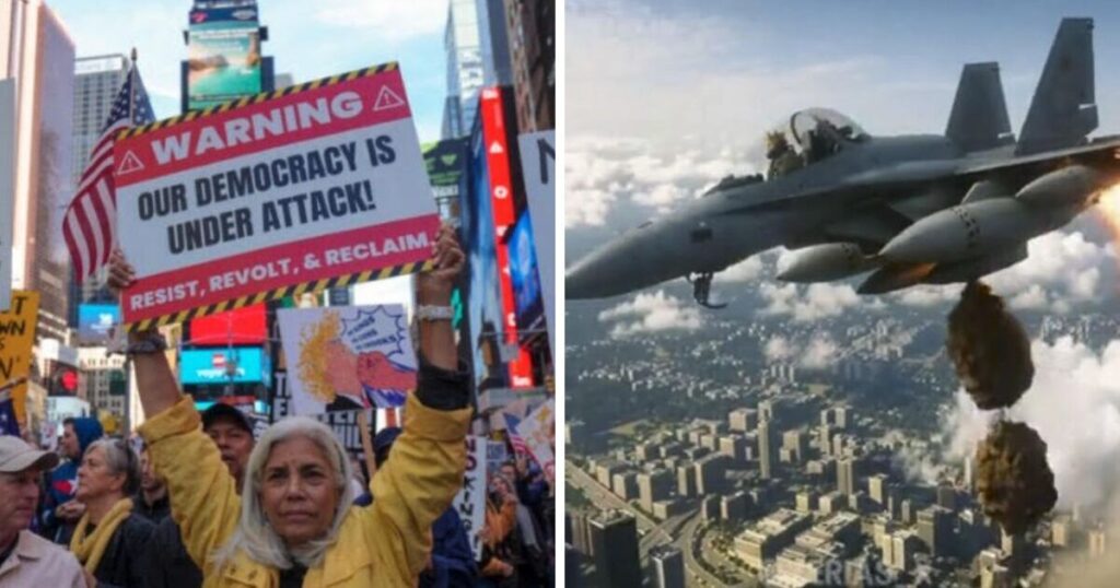 Trump veröffentlicht ein Video in einem Kampfflugzeug, in dem er braunen Schlamm auf Demonstranten schüttet | Welt | Nachricht